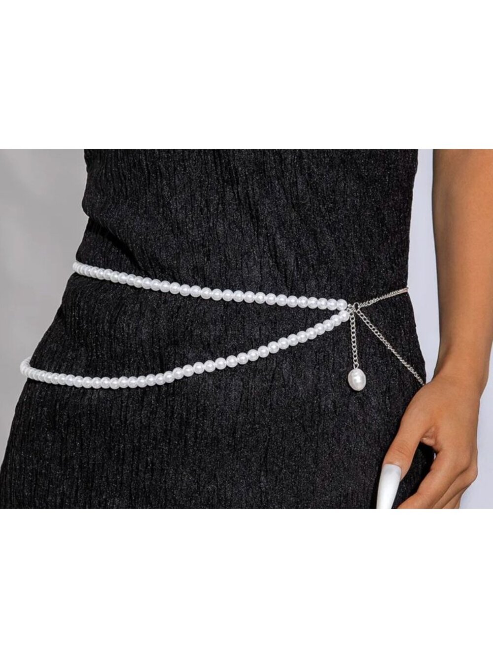 Double-Layer Pearl Waist Chain Belt With Adjustable Length And Dangling Charm